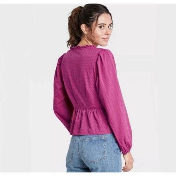 Universal Thread Plus Size Balloon Long Sleeve Fuchsia Wrap Top - Picture 2 of 14